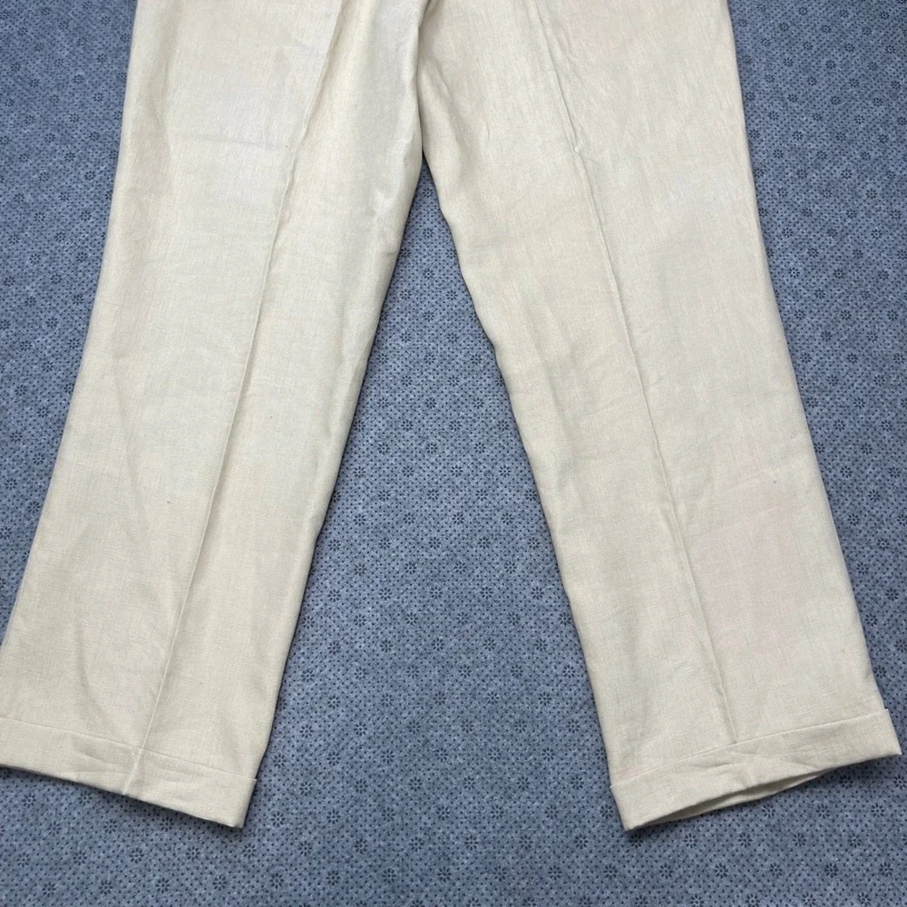 Jos A Bank Mens Tan Beige Pleated Linen Trousers Cuffed Dress Casual Pants 34x30